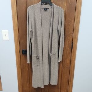 Cyrus Gray/Beige Long Cardigan Sweater Open Front